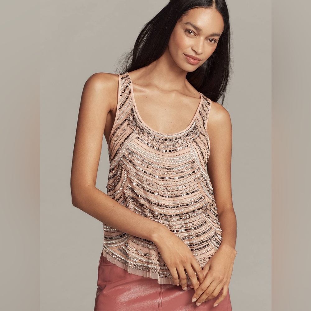 By Anthropologie Sequin and Beaded Stripe Tank